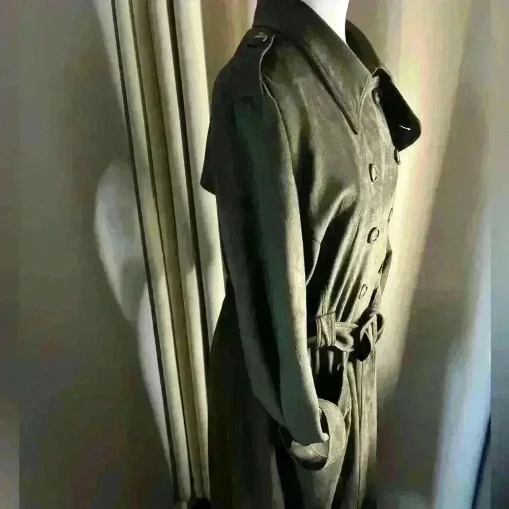 Olive Super Soft Faux Suede Trench Coat XL great condition and very versatile - Picture 7 of 9